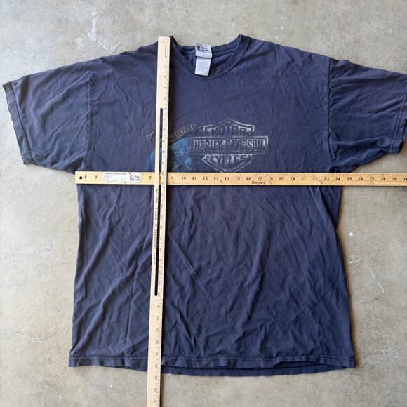 VTG Y2K HARLEY DAVIDSON MOTORCYCLE  T-SHIRT FLAMES FADED GRAPHIC MEN XXL PITHOLE - Picture 5 of 6